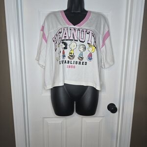 No Boundaries White and Pink Peanuts Graphic Top